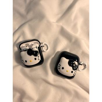 創意黑暗風立體kt貓適用AirPods4代保護套1/2代蘋果無線藍牙耳機殼pro2矽膠軟殼女卡通可愛AirPods3防摔盒5代