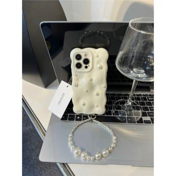 Ins小眾氣囊珍珠iPhone16promax鏈條氣質13手機殼15plus防摔14pro適用12蘋果11系列14promax女款15冷淡小香風
