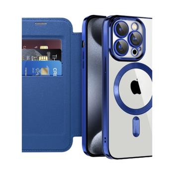 適用iPhone15Promax無線充電S22Ultra插卡翻蓋magsafe磁吸電鍍全包保護皮套S23創意防摔商務手機殼蘋果14plus