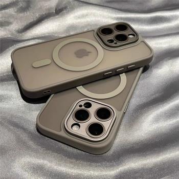 自帶鏡頭膜膚感磨砂磁吸無線充電iphone16/15promax手機殼蘋果14proMax簡約高階13新款全包12保護套男女plus