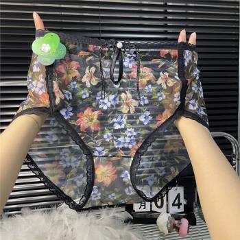女士高腰性感蕾絲日系花邊內褲網紗大碼薄款透氣舒適mm三角褲