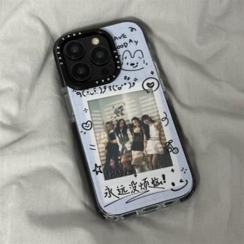 可愛日韓潮牌聯名永遠沒煩惱文字拍立得小卡ins風適用iphone16proMax蘋果15手機殼14透明網紅13保護套12P情侶