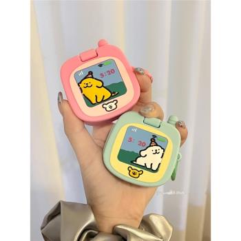 翻蓋鏡子線條小狗適用蘋果新3代airpods4藍芽無線耳機保護套airpods1/2矽膠軟殼airpodspro二代女生新款小眾