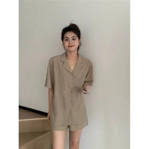 ins風高級簡約短袖睡衣女夏天2024年純棉氣質開衫短褲居家服套裝