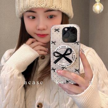 波點蝴蝶結磁吸支架適用蘋果15PRO/12手機殼14pm/13mini個性xsmax創意iPhone15/11全包XR/6防摔8plus矽膠SE2