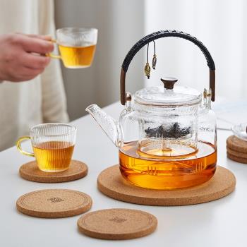 玻璃茶壺茶杯軟木杯墊隔熱耐高溫茶幾餐桌家用餐廳隔熱墊圓形杯託
