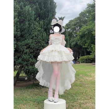 甜美白色Lolita洋裝jsk吊帶拖尾連衣裙生日成人禮在逃蓬蓬公主裙