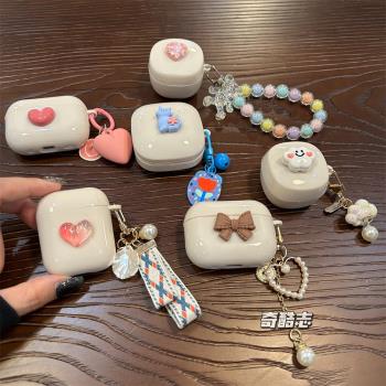 古董白色系適用於OPPO Enco Air靈動版雲朵愛心珍珠Air4Pro無線耳機套oppor米色藍芽保護套RPro貓咪防摔軟殼