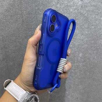 得樂適用蘋果16手機殼藍色膚感磁吸iphone16promax加厚三合一15pro高階感14硬殼13無線充12時尚超防摔16plus