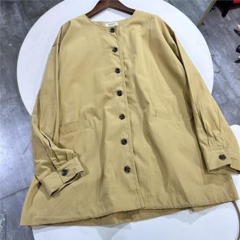 兔子家原D日系女款純棉春季上衣無領休閑風衣外套輕便