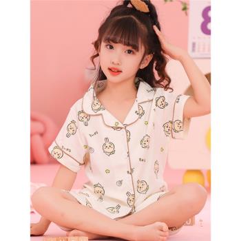 烏薩奇兒童睡衣女童夏季短袖雲朵棉薄款女孩中大童家居服chiikawa