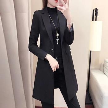 跨境大碼女裝大碼西裝外套春秋韓版修身中長款一粒扣時尚百搭遮肉