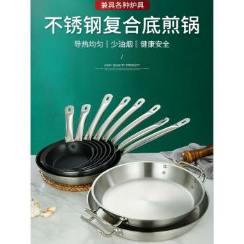 不銹鋼平底鍋不粘鍋特氟龍商用西廚牛排煎鍋無塗層家用電磁爐專用
