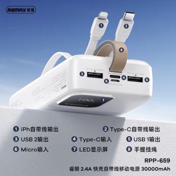 Remax睿朗快充自帶線移動電源四輸出2輸入充電寶帶數顯輕便大容量