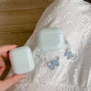 小眾ins波點貓咪掛件適用蘋果耳機保護套airpodspro2無線藍牙耳機殼三代airpod4二代ipod耳機套airpod3保護殼