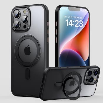 適用蘋果16透明支點保護套14旋轉支架殼iPhone15promax磁吸手機殼手機殼