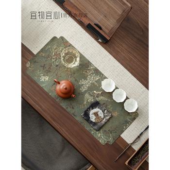 宜物宜心 香雲紗葉語鳥古風綠色茶席扎染幹泡席桌旗壺墊茶道配件