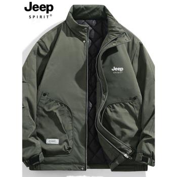JEEP吉普男士外套2024秋冬季新款加厚工裝飛行服大碼立領夾克衫