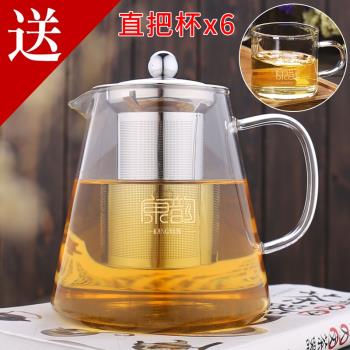 加厚耐熱玻璃茶壺耐高溫家用簡約不銹鋼大號透明茶壺套裝泡茶器