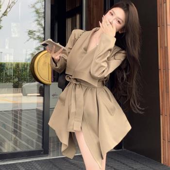 復古性感不規則大翻領寬松時尚風衣2025春秋新款法式氣質外套女