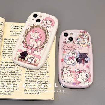 少女粉卡通貓咪適用蘋果16promax手機殼iphone15氣囊矽膠14pro卡通13趣味12女xsmax新款7/8/6高階感xr保護套