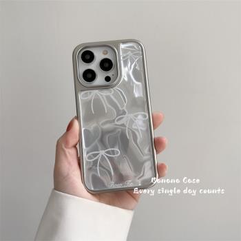 BananaCase韓國ins高階感銀色鐳射水波紋蝴蝶結適用15promax蘋果13手機殼iPhone14pro新款12promax防摔保護套
