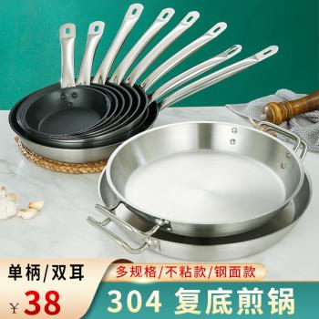 商用不銹鋼無塗層煎盤烙餅平底鍋