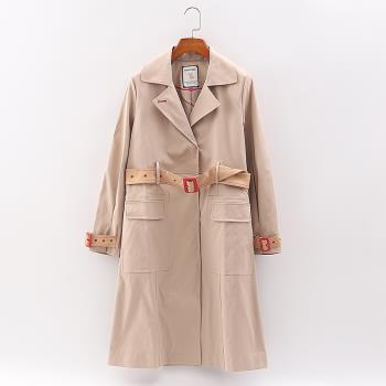 【谷】商場品牌折扣春新款經典英倫風衣撞色印花長款外套女4N049