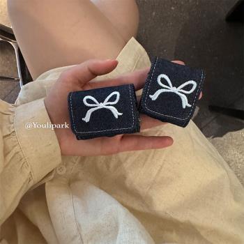 由裡公園ins韓系小眾復古少女牛仔刺繡蝴蝶結適用於蘋果Airpods4代無線藍牙耳機保護套3Pro軟AirpodsPro新3代