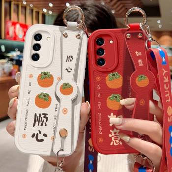 適用三星S21手機殼防摔Galaxy S21+矽膠軟邊蓋樂世S21Ultra可斜挎腕帶S21FE鏡頭全包保護套創意背帶掛繩新款