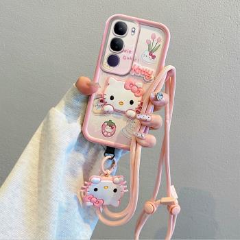 適用VIVO V40 Lite 4G海外版手機殼V40Lite 5G防摔矽膠保護套V2417軟個性創意卡通掛脖繩子男女情侶可愛新款
