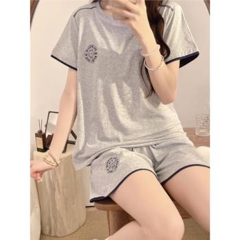 帶胸墊睡衣女款夏季薄款純棉短袖短褲少女夏天運動風可外穿家居服