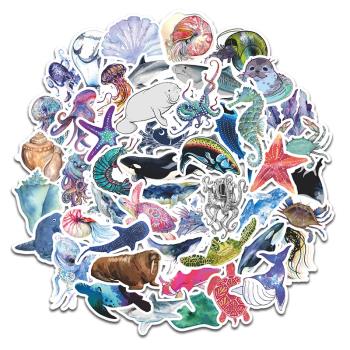 50張海洋動物冰箱防水卡通貼紙