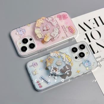 可旋轉支架情侶款適用蘋果iPhone15pm/14pro手機殼13pro/12mini矽膠xsmax可愛趣味XR/11新765/8PLUS軟SE防摔