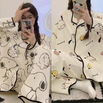 睡衣女春秋純棉100%長袖開衫女士甜美秋季2025新款可外穿家居服冬