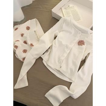 可愛卡通小熊印花長袖睡衣女春秋款性感短褲純欲風少女家居服套裝