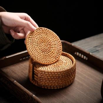 手工藤編茶杯墊紫砂壺墊杯託玻璃壺防燙隔熱墊餐桌墊日復古簡約