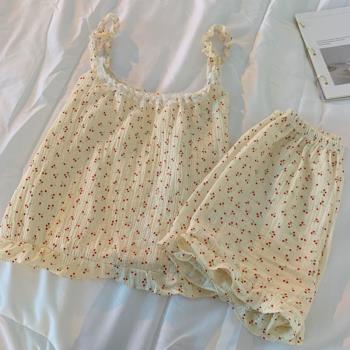ins風睡衣女夏季天純棉甜美吊帶短褲性感新款可愛日系純欲家居服