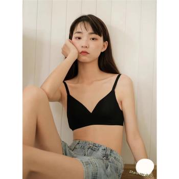 豎條紋內衣女少女學生高中超薄款大胸顯小無鋼圈小胸聚攏舒適文胸