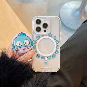 可愛圈圈小丑魚漢頓磁吸支架適用iphone16promax蘋果14手機殼15新款15pro女16趣味卡通13pm透明矽膠防摔軟殼