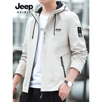 JEEP吉普秋季夾克男韓版潮流青年休閑連帽寬松秋天外套上衣服男裝