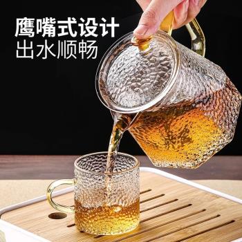 日本進口MUJ玻璃茶壺過濾泡茶壺家用單壺耐高溫錘紋花茶電陶爐