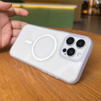 適用蘋果15Pro新款iPhone16手機殼透明白Magsafe磁吸充電14Promax全包軟邊框後透明13por男12防摔保護套
