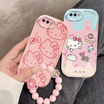 適用OPPOA5手機殼新款PBAMOO高配版奶油波浪殼少女粉滿屏kitty貓a5矽膠保護套珠珠鏈條小眾小清新蝴蝶結凱蒂