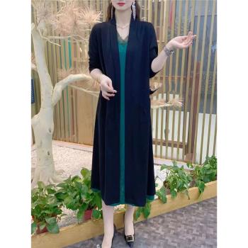 夏季新款時尚長款過膝外搭薄款寬松防曬披肩外套風衣中年女百搭款