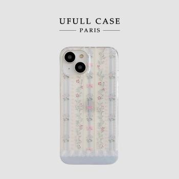 ufull適用ins卡通蕾絲小碎花兔子iPhone15promax蘋果16手機殼12pro新款iphone14透明15少女max全包防摔軟殼13