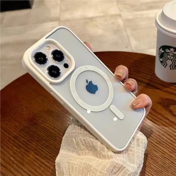 馬卡龍磁吸殼適用蘋果16PRO亞克力手機殼iphoneXR/15簡約防摔保護套藍色16E