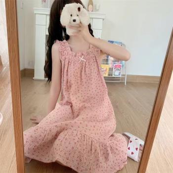 韓版吊帶背心睡裙女中長款夏天純棉甜美公主風薄款可愛睡衣可外穿
