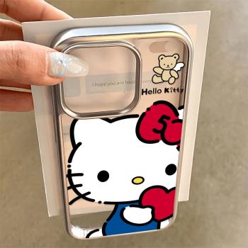 卡通愛心KT適用蘋果15promax手機殼iPhone14新款13保護套12女款15全包78plus電鍍XSMAX透明xr軟殼11/xs高階感