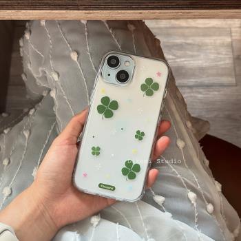 韓國ins小眾夏日清新幸運四葉草軟殼適用於iphone16pro/15promax蘋果14/13/12全包手機保護套透明